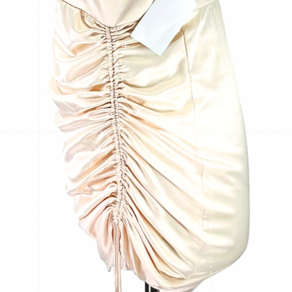 B Darlin Spaghetti Strap Corset Bodice Ruched Tie-Hem Satin Cream Dress Jr 3-4 - Picture 8 of 12